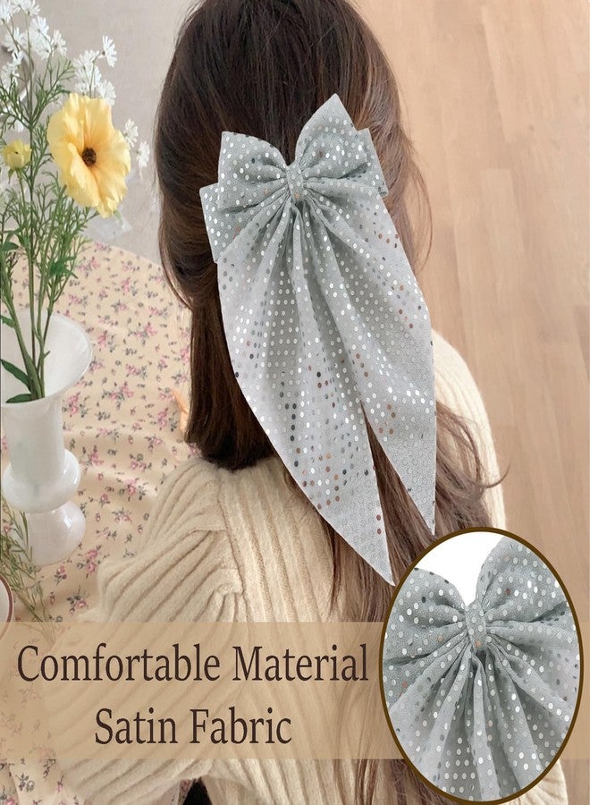 ZEYER Bow Christmas Hair Clips Glitter Silvery Bow Spring Clip Design with Silvery Exquisite Hair Accessories for Women Girls Christmas Gifts Claw Clips 1PCS - Image 4